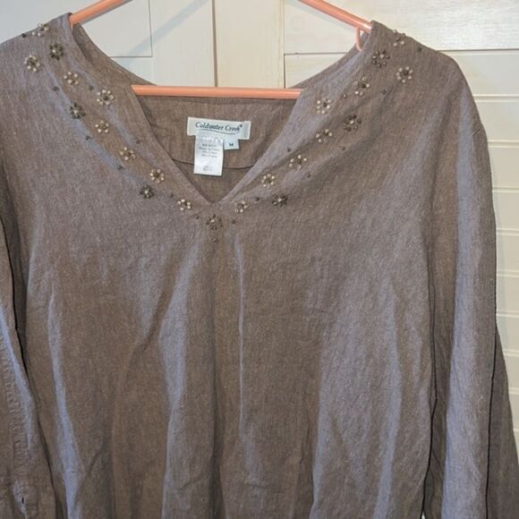 Coldwater creek linen blend three-quarter sleeve blouse - Picture 2 of 4